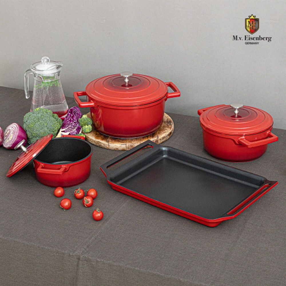 [M.v.Eisenberg] ERST IH FULL Induction Pot Pan Set – One-Piece Cast, Non-Stick, Low Moisture Cooking, Works on IH, Gas, Hot Plates & More    
